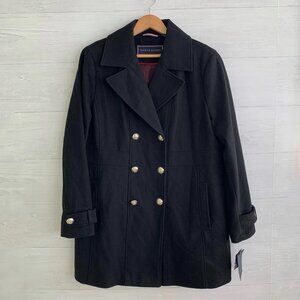 NWT Tommy Hilfiger - Black wool blend double breasted pleated back pea coat, XXL